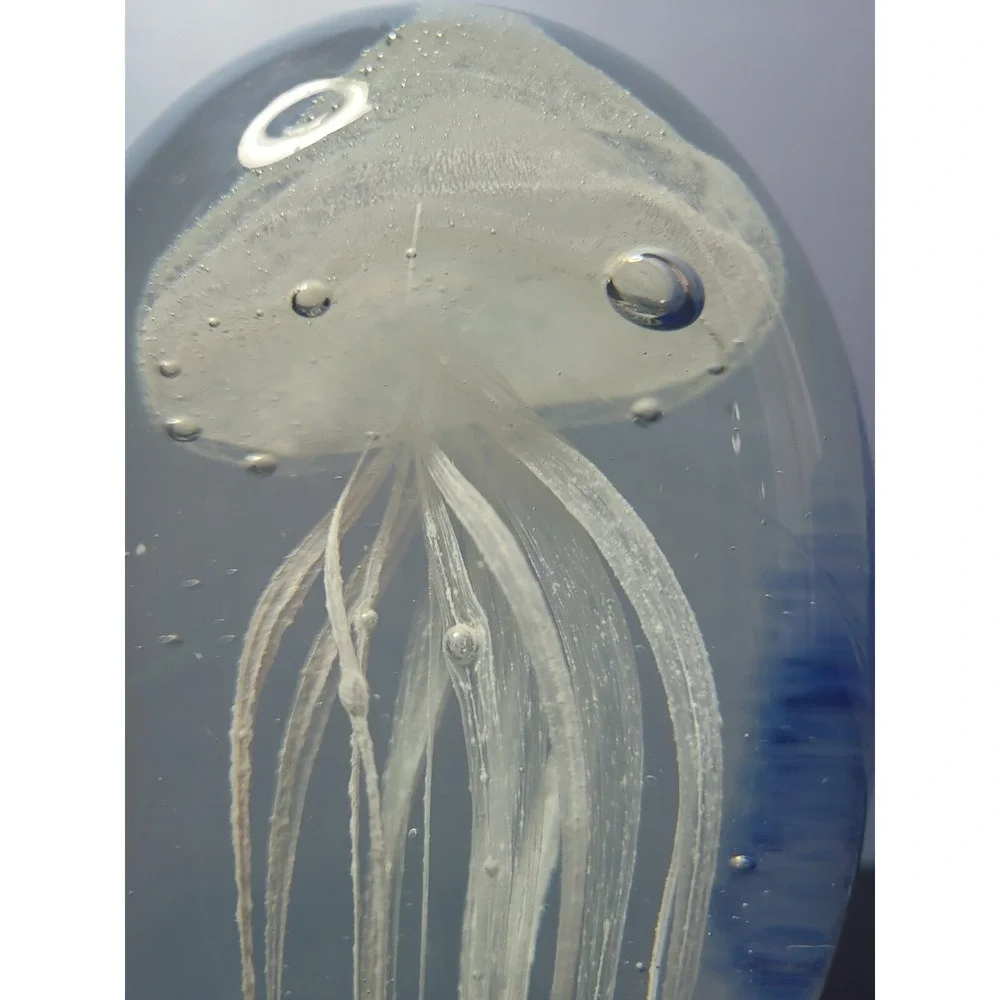 Jellyfish Paperweight, White, Glow In The Dark, With Blue‎ Background, 4.5